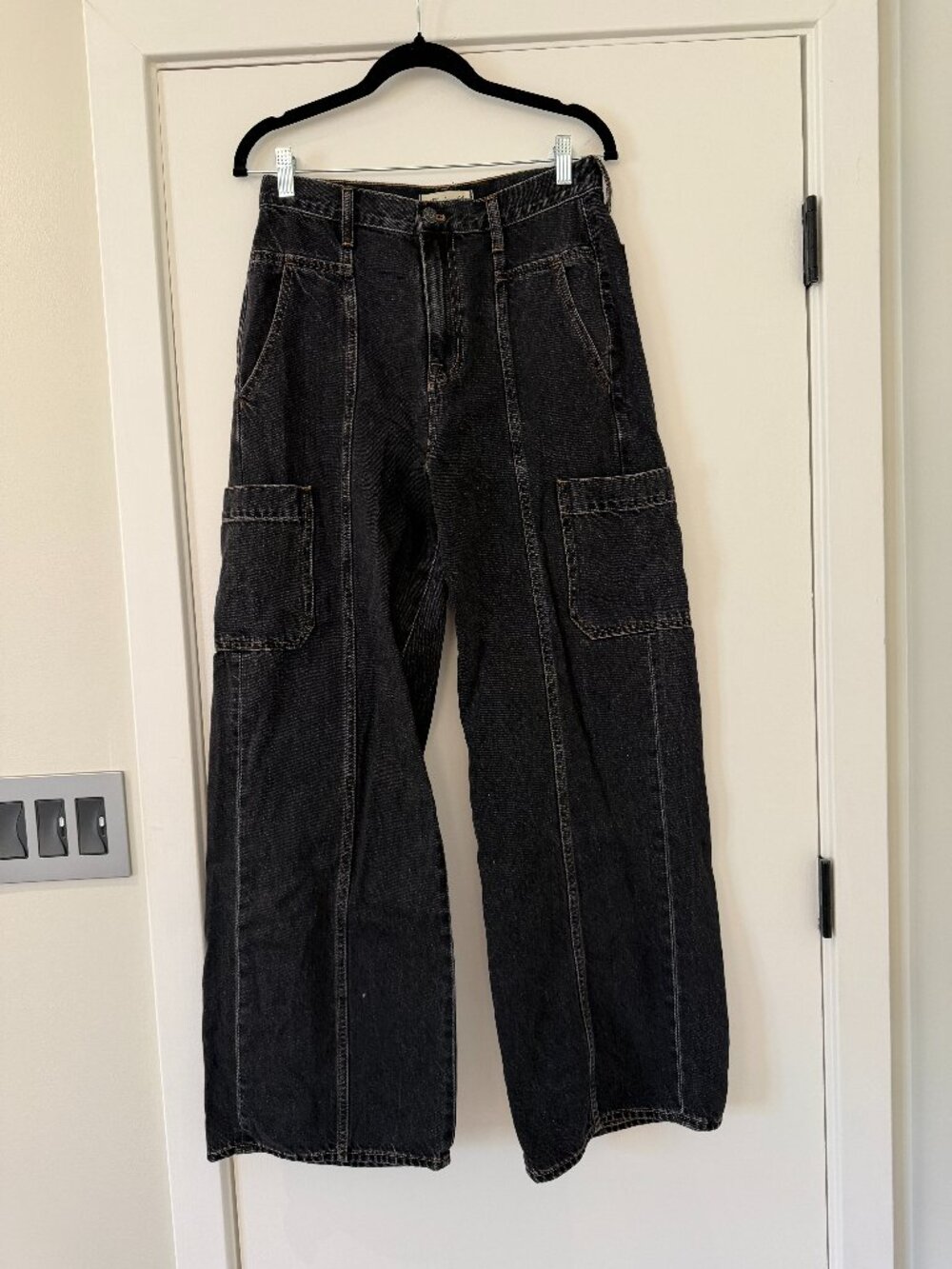 Madewell Baggy Straight Cargo Jeans Black Wash Size 28 - Picture 5 of 7